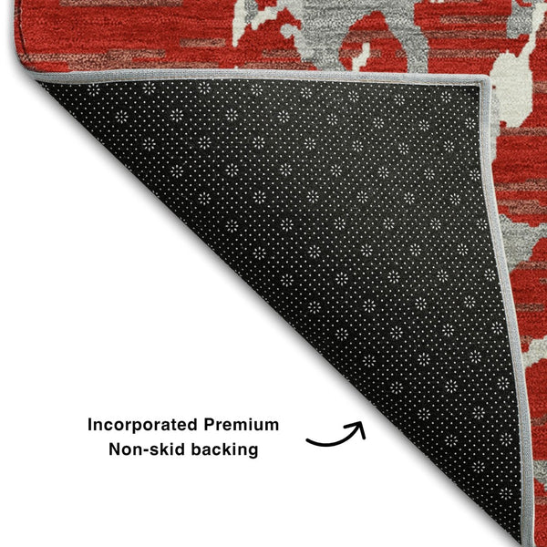 HomeRoots 9' X 12' Striped Red Gray Ivory Washable Area Rug with UV Protection for Pets & Kids - Durable Style! 682072