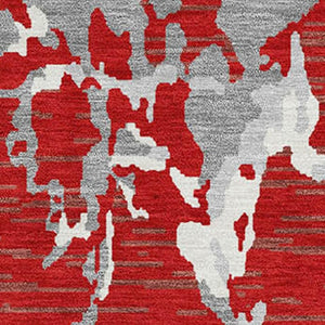 HomeRoots 9' X 12' Striped Red Gray Ivory Washable Area Rug with UV Protection for Pets & Kids - Durable Style! 682072