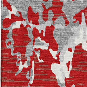 HomeRoots 10' X 14' Red Gray Ivory Striped Washable Area Rug - Durable, Stylish, UV-Protected for High Traffic Spaces 682073