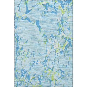HomeRoots 5' Washable Area Rug in Sky Blue, Lime Green & Ivory Stripes – Durable, Stain-Resistant & UV-Protected! 682075