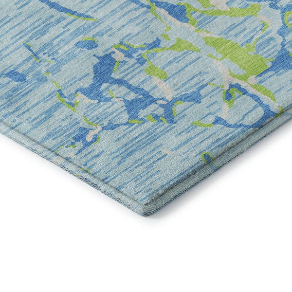 HomeRoots 8' Sky Blue, Lime Green & Ivory Striped Round Rug - Durable, Washable with UV Protection for All Spaces 682076