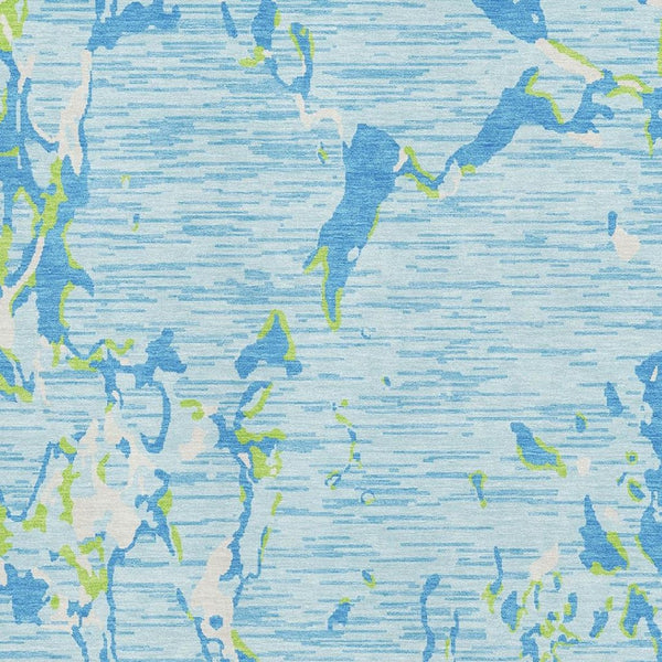 HomeRoots 8' X 10' Striped Area Rug in Sky Blue, Lime Green & Ivory - Washable, UV Protected, Durable Design 682077