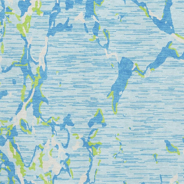 HomeRoots 9' X 12' Striped Area Rug in Sky Blue, Lime Green & Ivory - Washable, UV Protected & Durable Design! 682078