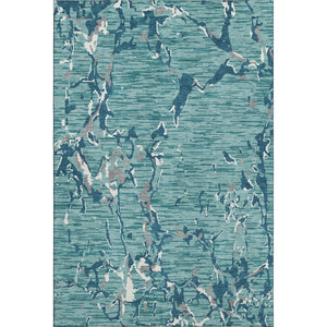 HomeRoots 9' X 12' Teal Ivory Gray Striped Area Rug - Washable, UV-Protected, Durable for Homes with Kids & Pets 682084
