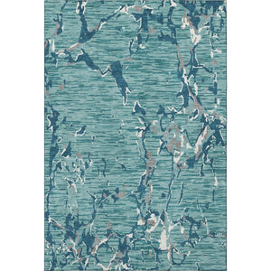 HomeRoots 9' X 12' Teal Ivory Gray Striped Area Rug - Washable, UV-Protected, Durable for Homes with Kids & Pets 682084
