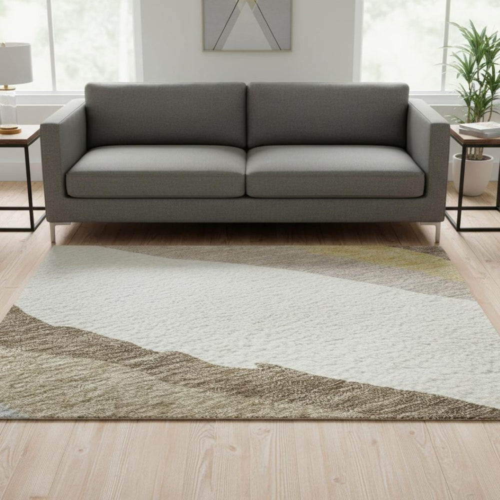 HomeRoots 5' X 8' Washable Beige Gold & Taupe Abstract Area Rug with UV Protection - Stylish & Durable Decor 682087