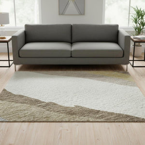 HomeRoots 5' X 8' Washable Beige Gold & Taupe Abstract Area Rug with UV Protection - Stylish & Durable Decor 682087