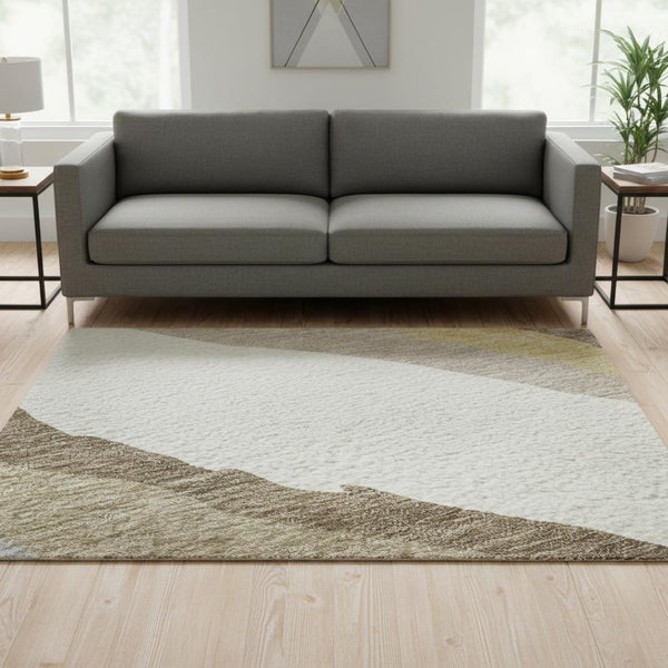 HomeRoots 5' X 8' Washable Beige Gold & Taupe Abstract Area Rug with UV Protection - Stylish & Durable Decor 682087