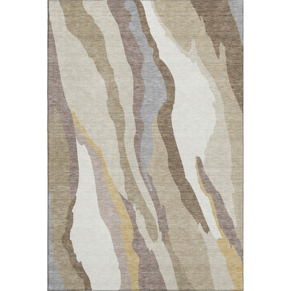 HomeRoots 8' X 10' Beige Gold Taupe Abstract Washable Area Rug - Durable, UV-Protected, Modern Elegance for Homes 682089