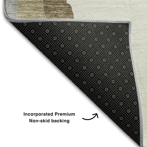 HomeRoots 8' X 10' Beige Gold Taupe Abstract Washable Area Rug - Durable, UV-Protected, Modern Elegance for Homes 682089