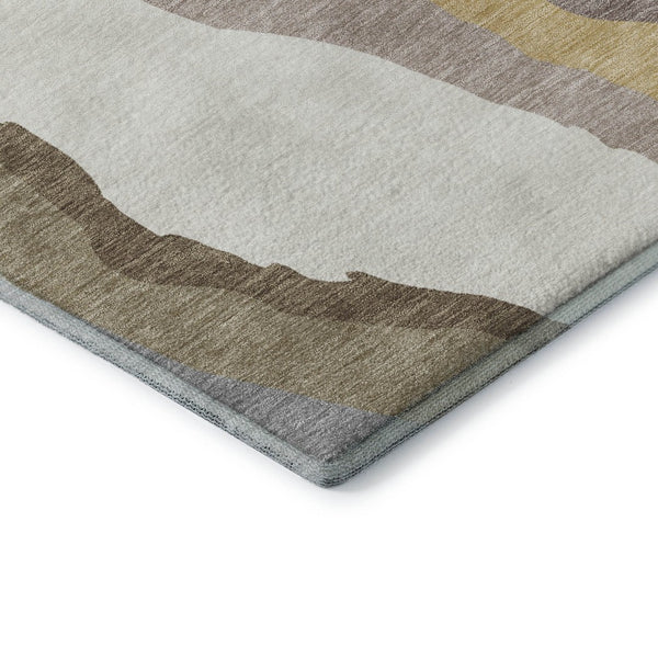 HomeRoots 8' X 10' Beige Gold Taupe Abstract Washable Area Rug - Durable, UV-Protected, Modern Elegance for Homes 682089
