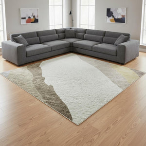 HomeRoots 8' X 10' Beige Gold Taupe Abstract Washable Area Rug - Durable, UV-Protected, Modern Elegance for Homes 682089