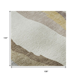 HomeRoots 9' X 12' Washable Area Rug in Beige, Gold, and Taupe - Modern Abstract Design with UV Protection 682090