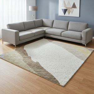 HomeRoots 9' X 12' Washable Area Rug in Beige, Gold, and Taupe - Modern Abstract Design with UV Protection 682090