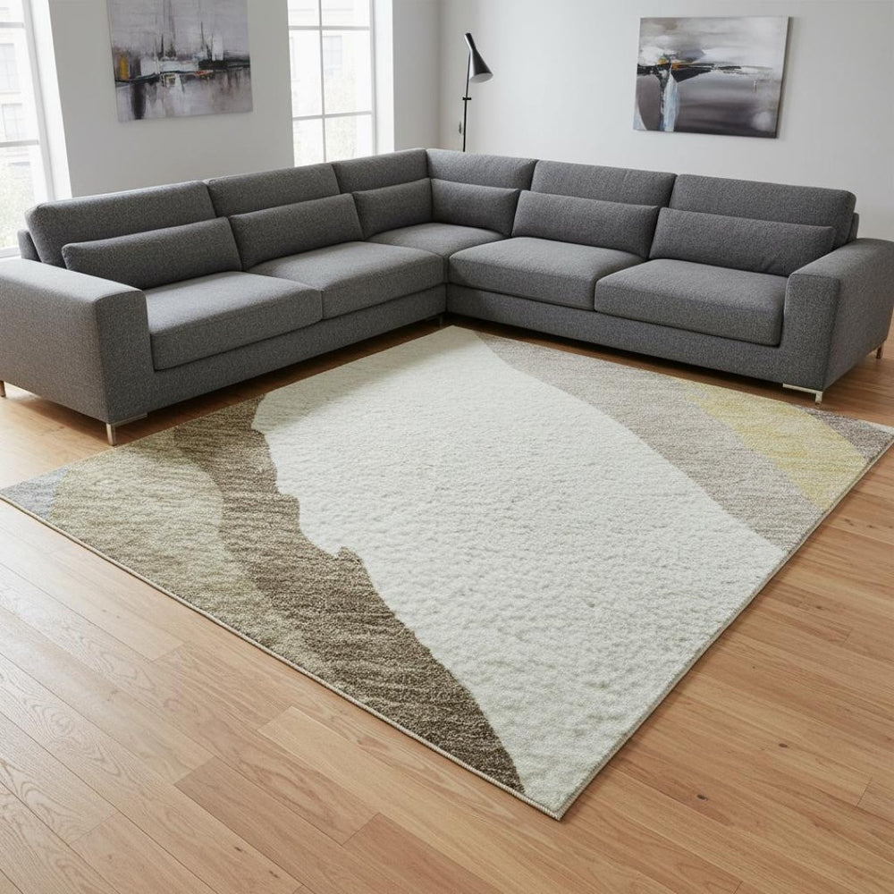 HomeRoots 10' Washable Beige Gold and Taupe Abstract Area Rug with UV Protection - Modern, Durable, Stylish Decor 682091