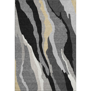 HomeRoots 10' X 14' Black Gold Ivory Abstract Area Rug – Stylish, Washable, UV-Resistant for High-Traffic Areas 682097