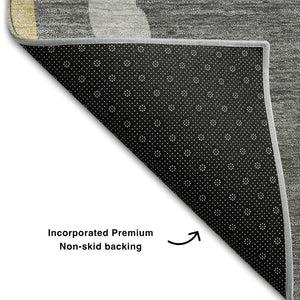 HomeRoots 10' X 14' Black Gold Ivory Abstract Area Rug – Stylish, Washable, UV-Resistant for High-Traffic Areas 682097