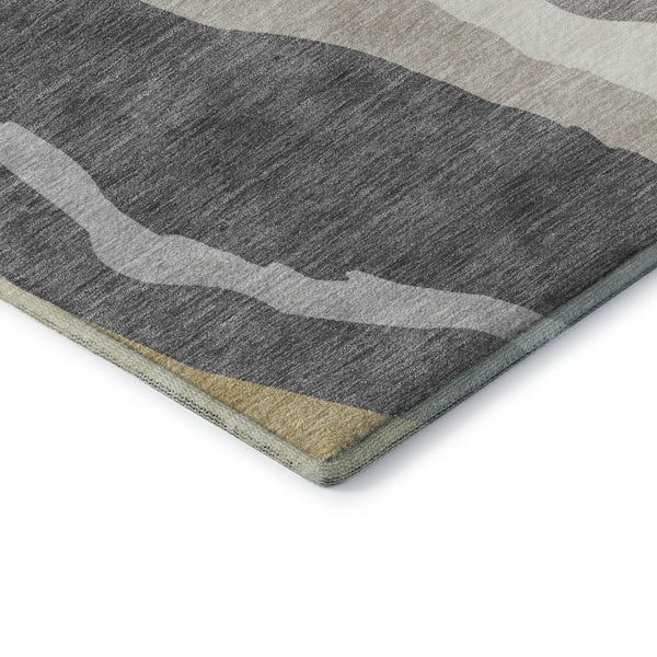 HomeRoots 10' X 14' Black Gold Ivory Abstract Area Rug – Stylish, Washable, UV-Resistant for High-Traffic Areas 682097