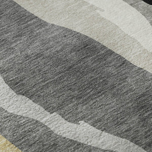 HomeRoots 10' X 14' Black Gold Ivory Abstract Area Rug – Stylish, Washable, UV-Resistant for High-Traffic Areas 682097