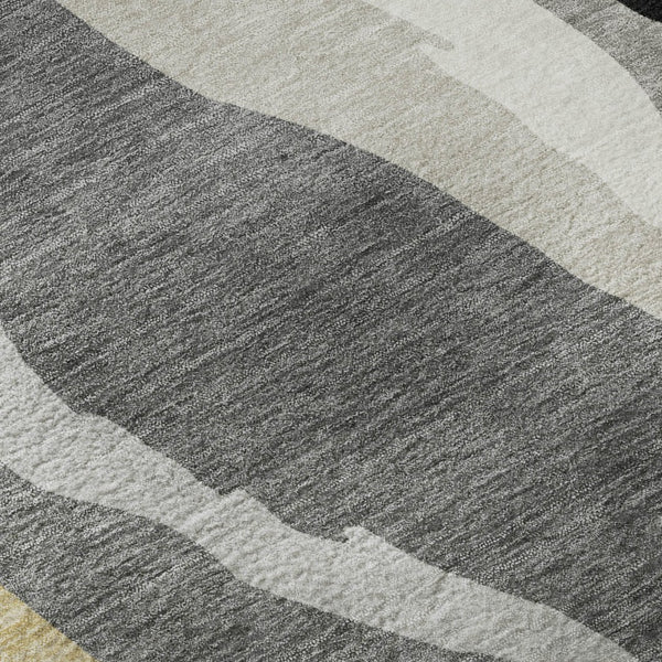 HomeRoots 10' X 14' Black Gold Ivory Abstract Area Rug – Stylish, Washable, UV-Resistant for High-Traffic Areas 682097