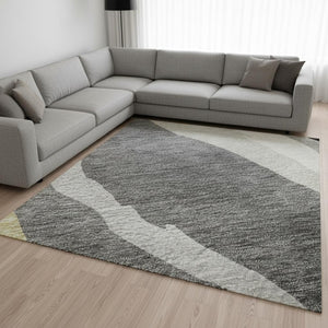 HomeRoots 10' X 14' Black Gold Ivory Abstract Area Rug – Stylish, Washable, UV-Resistant for High-Traffic Areas 682097
