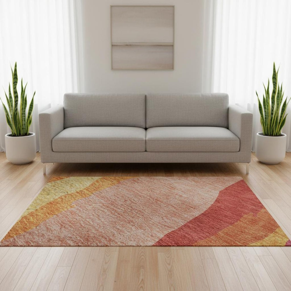 HomeRoots 5' X 8' Blush Orange & Wheat Abstract Washable Area Rug – Durable, Stylish, UV Protected for Every Room 682099
