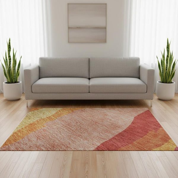 HomeRoots 5' X 8' Blush Orange & Wheat Abstract Washable Area Rug – Durable, Stylish, UV Protected for Every Room 682099
