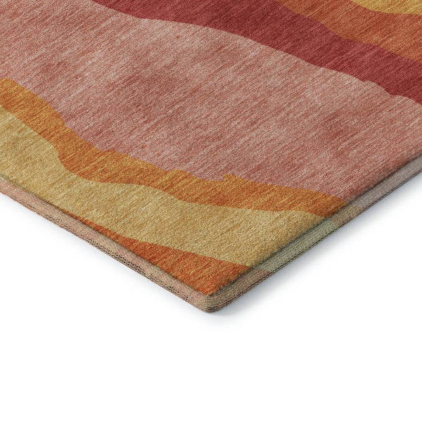 HomeRoots 8' Blush Orange & Wheat Abstract Round Rug - Washable, UV Protected, Perfect for Busy Homes! 682100