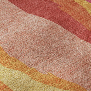 HomeRoots 8' Blush Orange & Wheat Abstract Round Rug - Washable, UV Protected, Perfect for Busy Homes! 682100