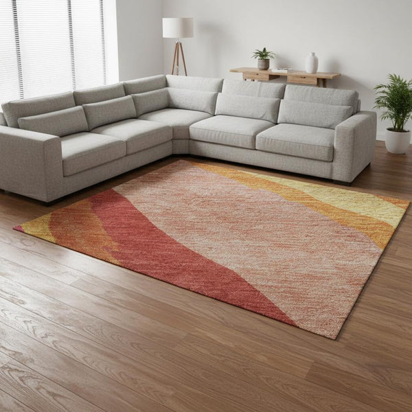 HomeRoots 8' X 10' Washable Abstract Area Rug in Blush Orange & Wheat - UV Protected, Durable, Stain Resistant 682101