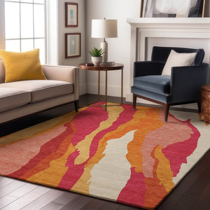 HomeRoots 8' X 10' Washable Abstract Area Rug in Blush Orange & Wheat - UV Protected, Durable, Stain Resistant 682101