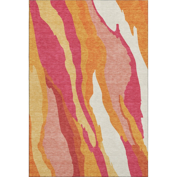HomeRoots 8' X 10' Washable Abstract Area Rug in Blush Orange & Wheat - UV Protected, Durable, Stain Resistant 682101