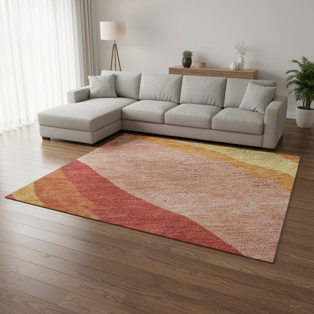 HomeRoots 9' X 12' Washable Abstract Area Rug in Blush Orange & Wheat - Durable, Stain-Resistant, UV Protected 682102