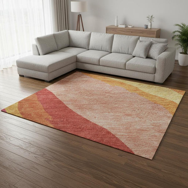 HomeRoots 10' X 14' Washable Blush Orange & Wheat Abstract Area Rug - UV Protected, Stain-Resistant, Stylish Design 682103
