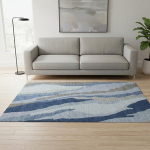 HomeRoots 5' X 8' Blue and Gray Abstract Area Rug - Washable, Stain Resistant, UV Protected for Everyday Use 682105