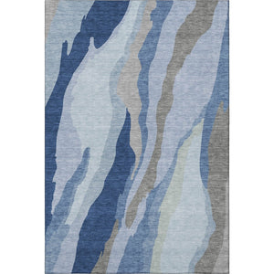 HomeRoots 5' X 8' Blue and Gray Abstract Area Rug - Washable, Stain Resistant, UV Protected for Everyday Use 682105
