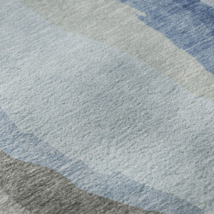HomeRoots 8' Blue and Gray Abstract Washable Round Rug - Durable, Stain-Resistant, UV Protected for Homes! 682106