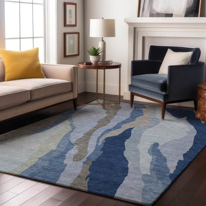 HomeRoots 8' X 10' Stylish Blue & Gray Abstract Washable Area Rug – Durable, UV-Protected, Easy-Clean Design 682107