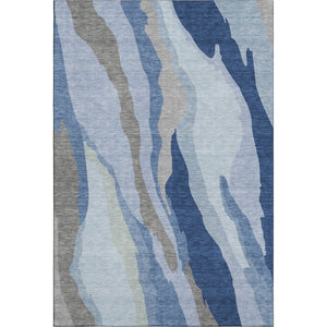 HomeRoots 8' X 10' Stylish Blue & Gray Abstract Washable Area Rug – Durable, UV-Protected, Easy-Clean Design 682107