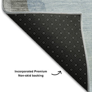 HomeRoots 8' X 10' Stylish Blue & Gray Abstract Washable Area Rug – Durable, UV-Protected, Easy-Clean Design 682107