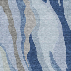 HomeRoots 8' X 10' Stylish Blue & Gray Abstract Washable Area Rug – Durable, UV-Protected, Easy-Clean Design 682107