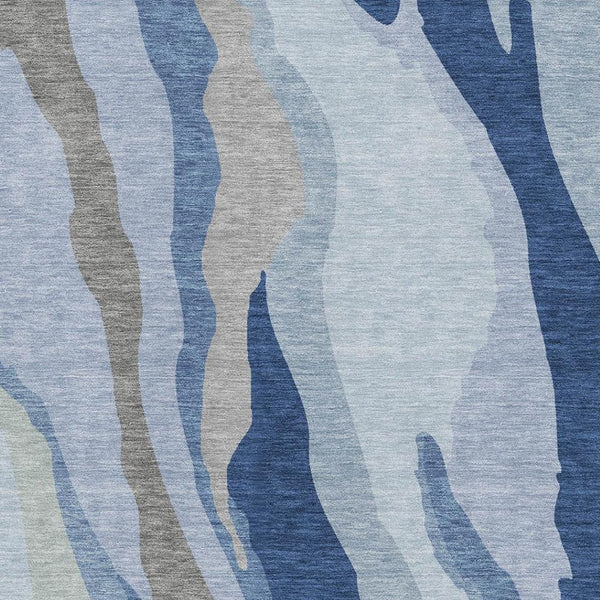 HomeRoots 8' X 10' Stylish Blue & Gray Abstract Washable Area Rug – Durable, UV-Protected, Easy-Clean Design 682107