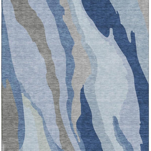 HomeRoots 8' X 10' Stylish Blue & Gray Abstract Washable Area Rug – Durable, UV-Protected, Easy-Clean Design 682107