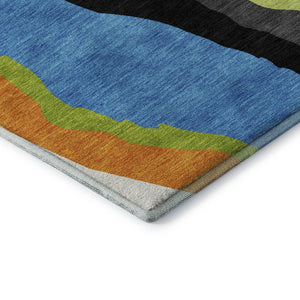 HomeRoots 10' X 14' Washable Denim Blue, Orange & Lime Green Abstract Area Rug with UV Protection & Style 682115