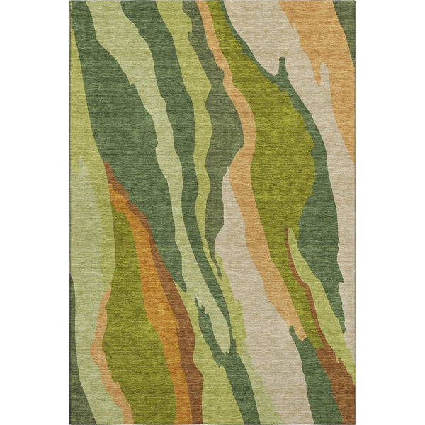 HomeRoots 5' X 8' Vibrant Green Copper Peach Abstract Area Rug - UV Protected, Washable & Stain Resistant! 682117