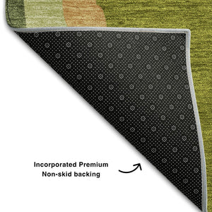 HomeRoots 5' X 8' Vibrant Green Copper Peach Abstract Area Rug - UV Protected, Washable & Stain Resistant! 682117