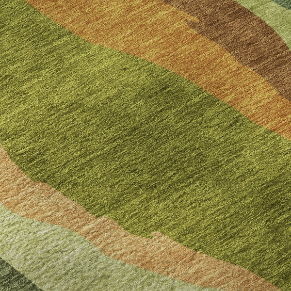 HomeRoots 5' X 8' Vibrant Green Copper Peach Abstract Area Rug - UV Protected, Washable & Stain Resistant! 682117