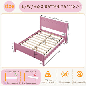 English Elm Queen Platform Bed Frame - Solid Rubberwood Construction, 10 Slats Support, No Box Spring Needed, Stylish Headboard and Under-Bed Storage Space Pink 63.39 L x 18.7 W x 4.53 H W1716S00024