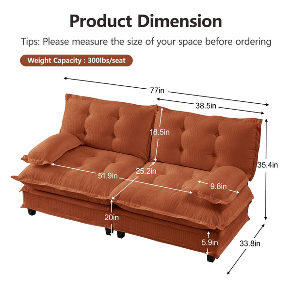 English Elm 77 Inch Cloud Loveseat Modular Chenille Sofa with Lattice Cushions for Any Room Orange W714S01734