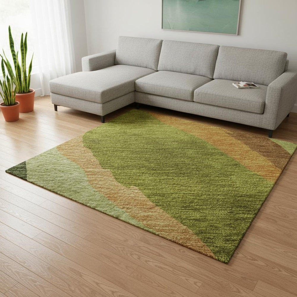 HomeRoots 9' X 12' Stylish Green, Copper & Peach Abstract Area Rug - Washable, UV Protected & Stain Resistant 682120